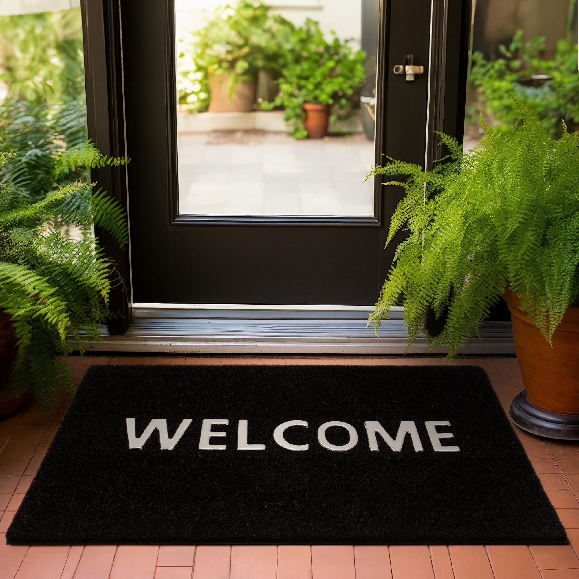 Dm04 Plain Welcome Coir Doormat In Black